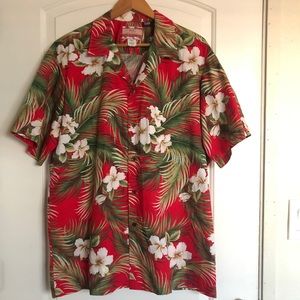 Robert J. Clancy Red Hawaiian Shirt Hibiscus Print